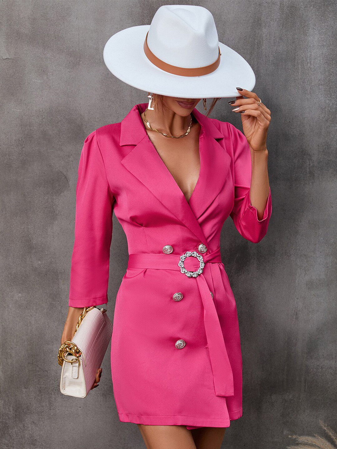 StyleCast Pink Shirt Collar Tie-Ups Mini Wrap Dress