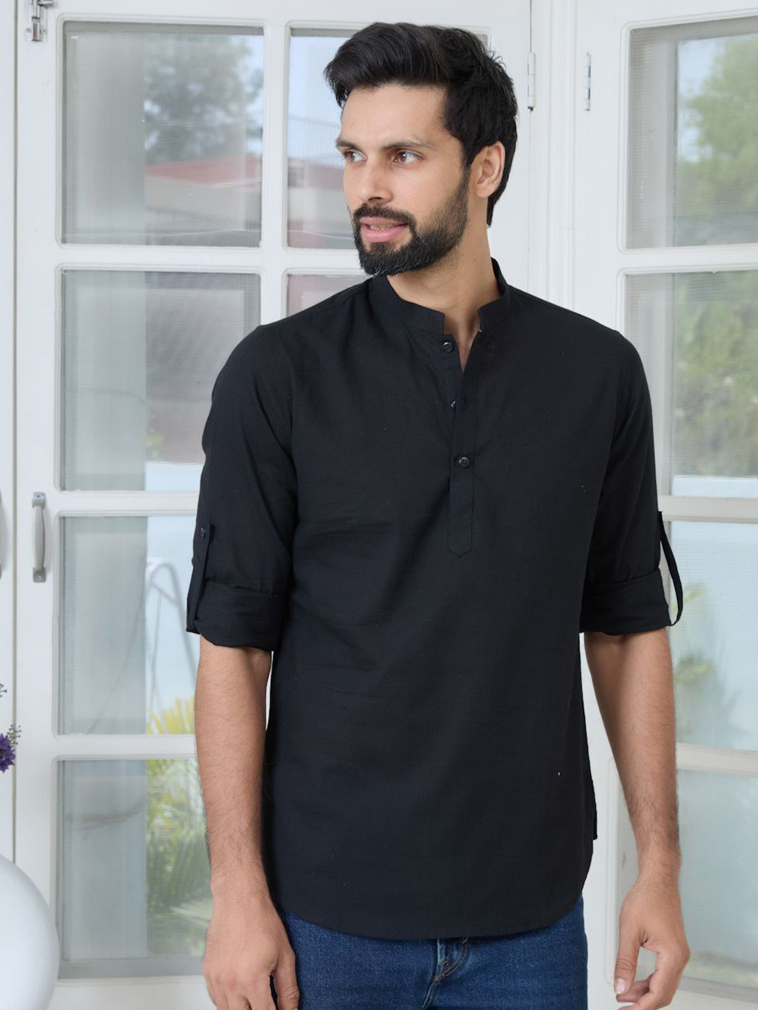 See Designs Cotton Mandarin Collar Straight Short Kurta