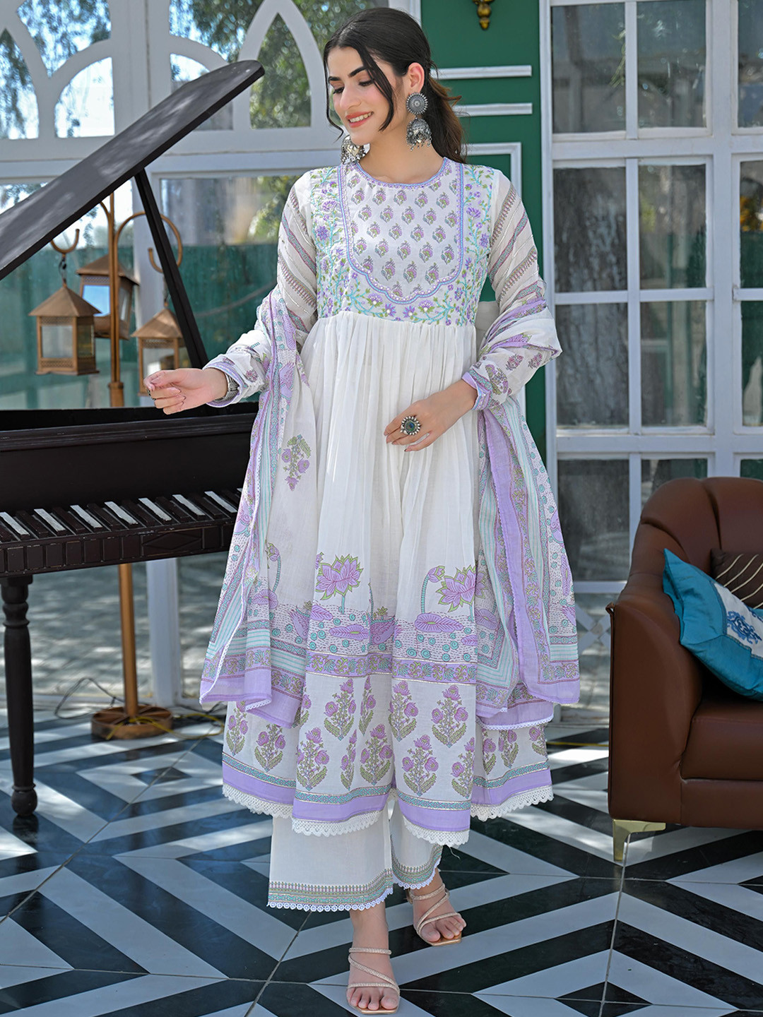 AUTUMN LANE Women Lakshita Lilac Printed Cotton Suit Set