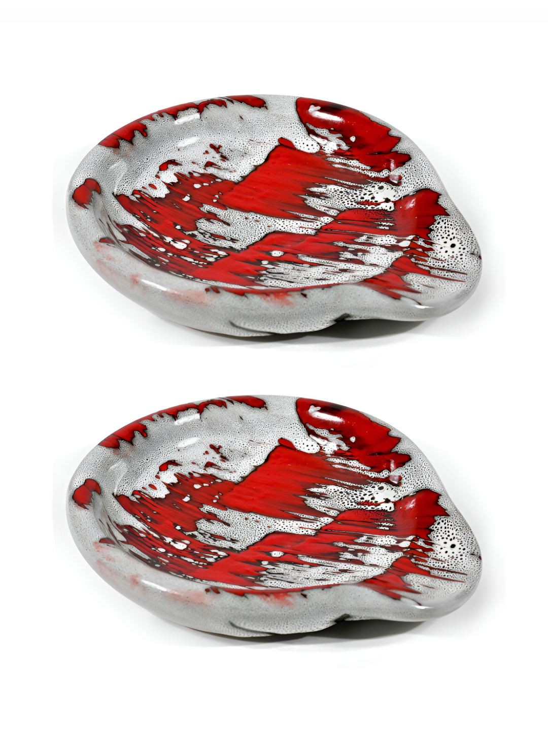 Amoorcart Red & White 2 Pieces Printed Microwave Safe Ceramic Spoon Rest Holder