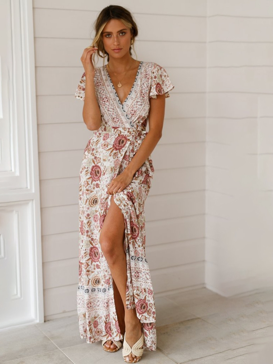 StyleCast White Floral Printed Cotton Warp Dress