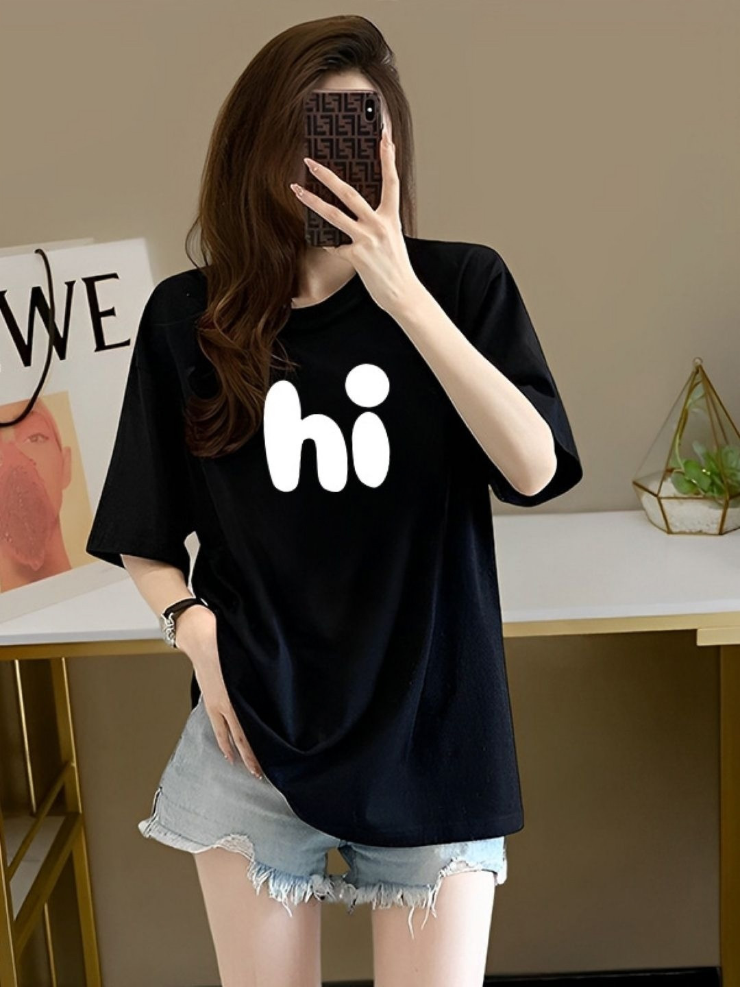 KPOP Typography Printed Drop-Shoulder Sleeves Oversized Cotton T-shirt