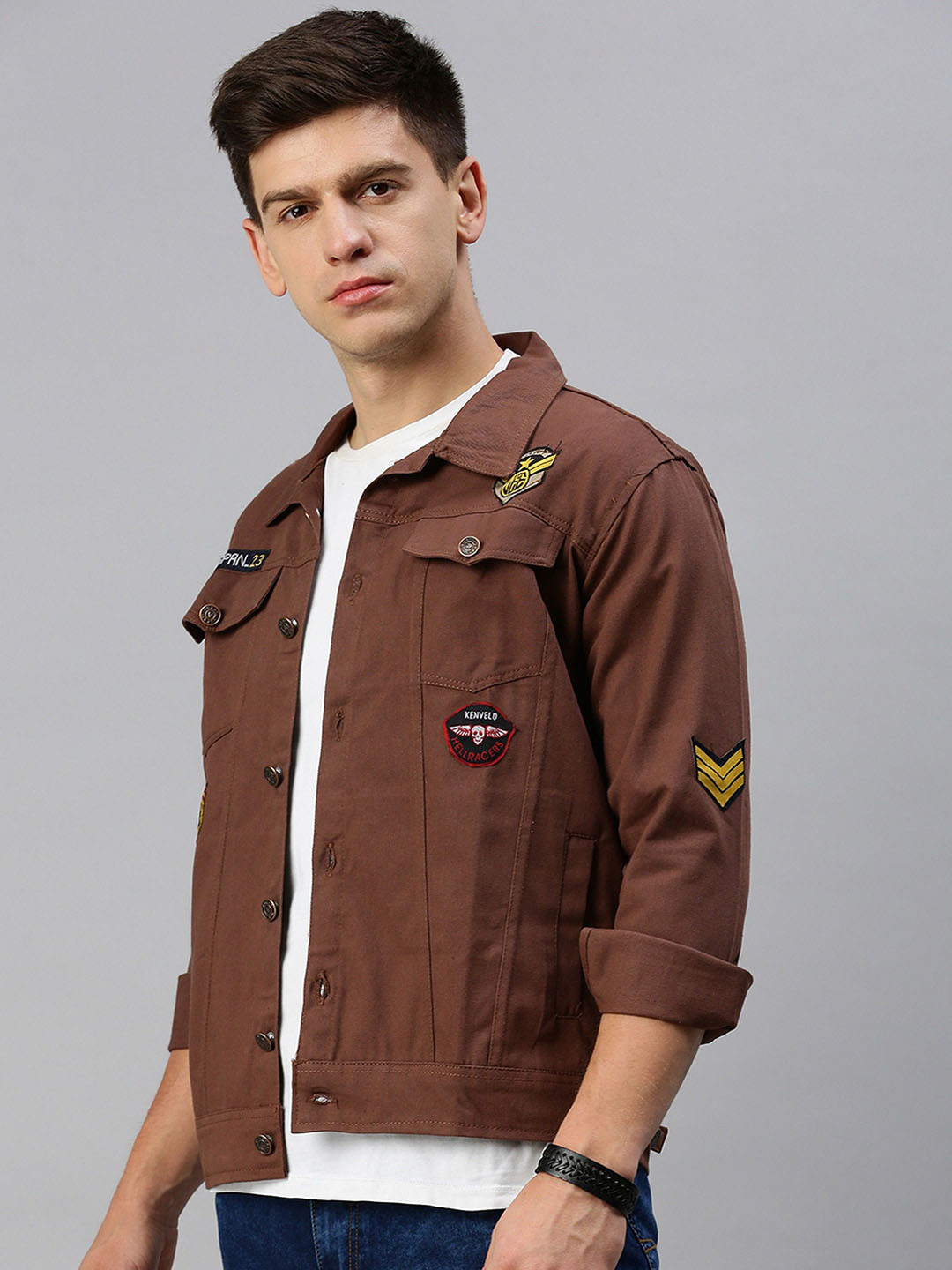 Kaali Peeli Men Solid Regular Denim Jacket with Embroidered