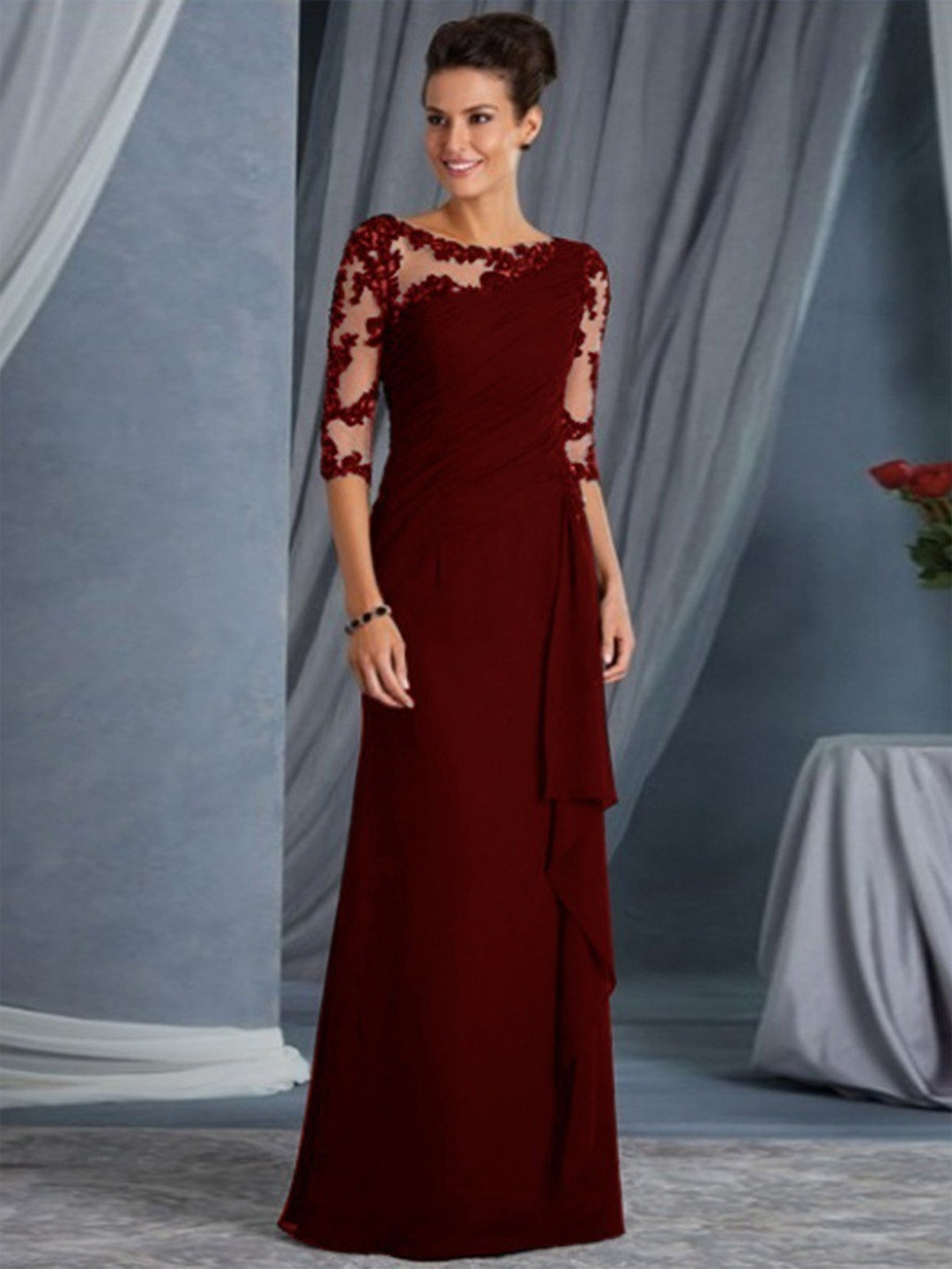 StyleCast Georgette Maxi Dress with Three-Quarter Sleeves