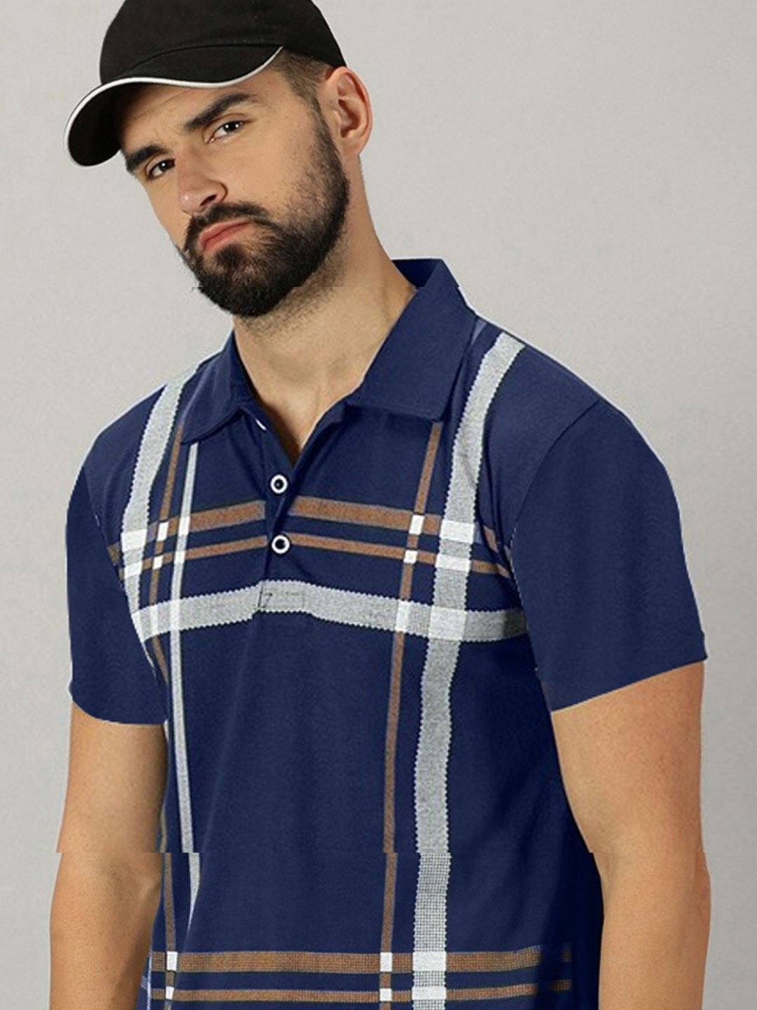 GET GOLF Checked Polo Collar Short Sleeves Cotton Casual T-shirt
