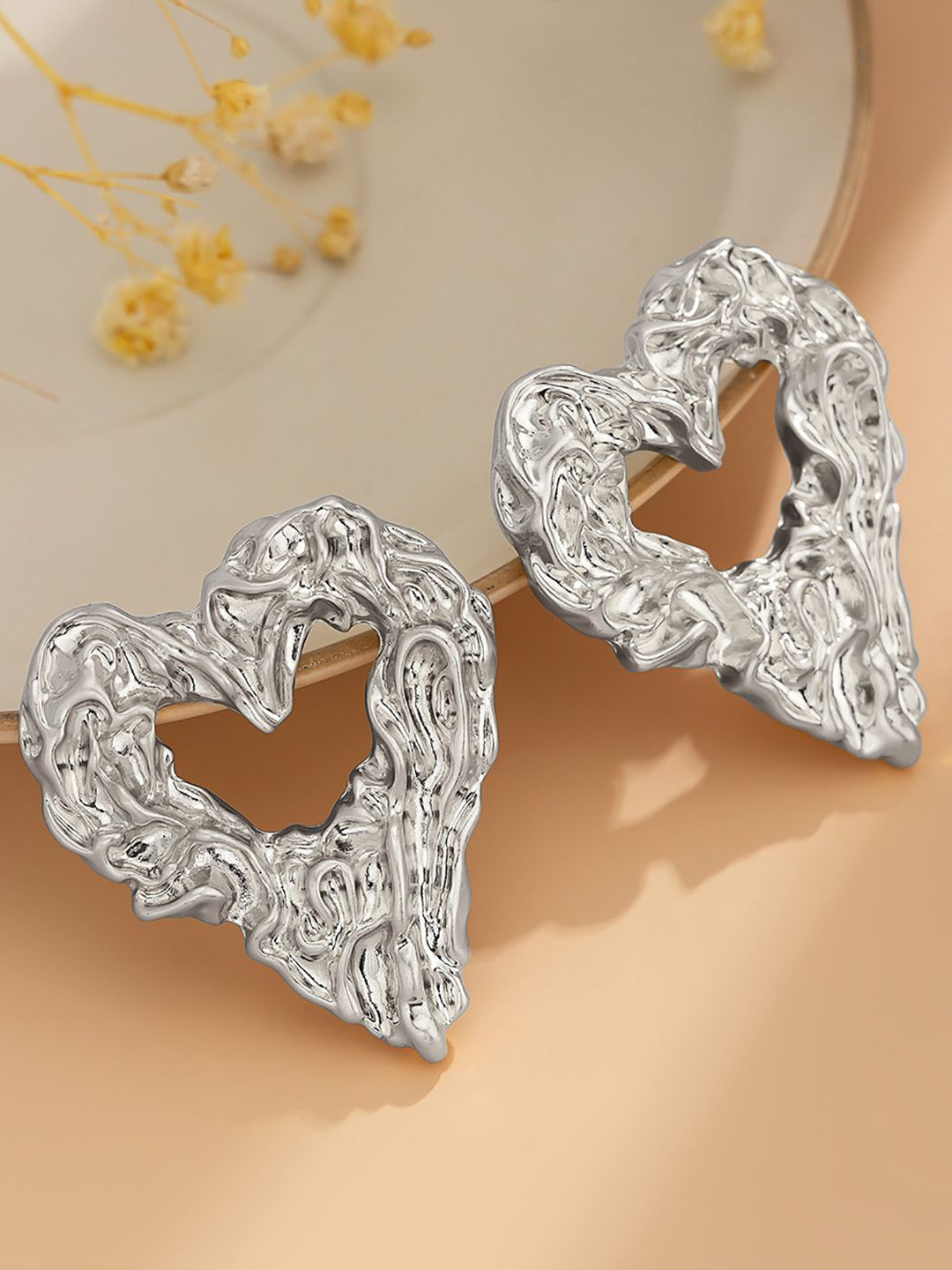 StyleCast x Revolte Silver-Plated Heart Shaped Chunky Drop Earrings