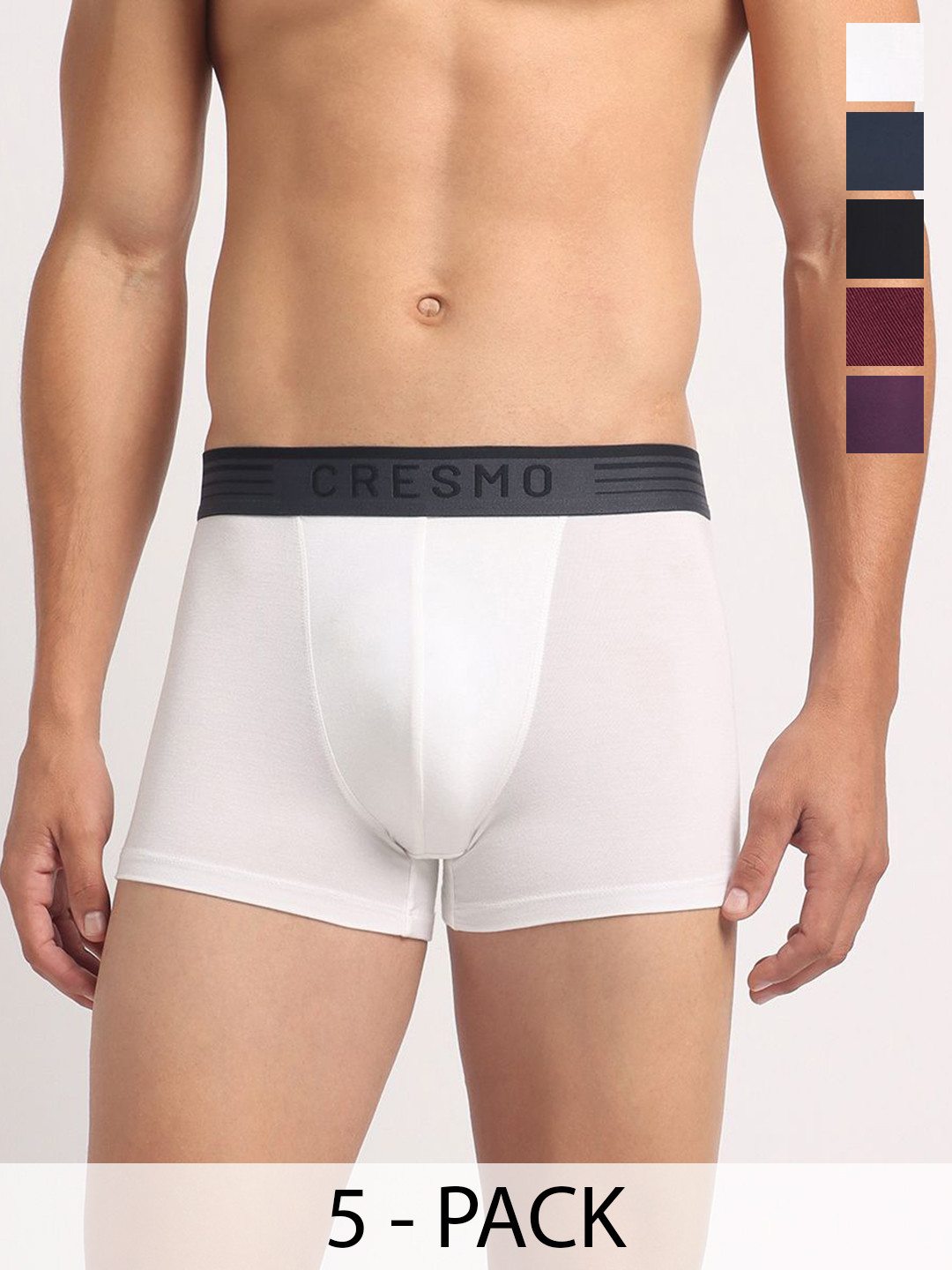 Cresmo Pack Of 5 Antimicrobial Trunks CR-T-SLD-P5-WHIT-INTBLK-COS-MUL-ELVINO-S