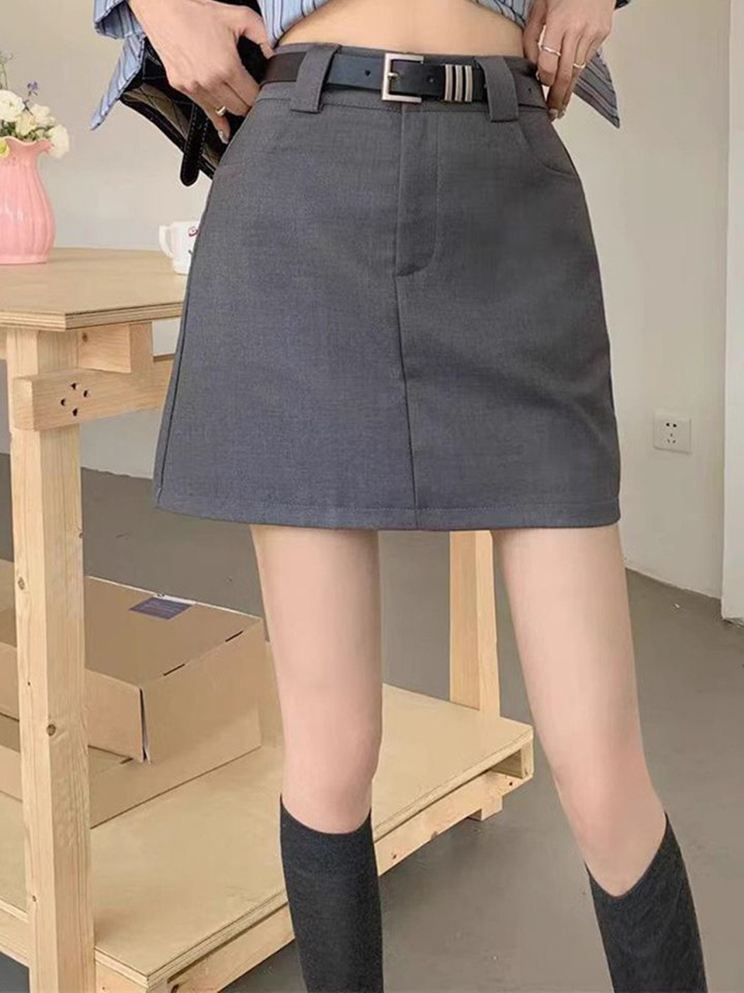 StyleCast x Revolte Women Mini A-Line Skirt With Belt