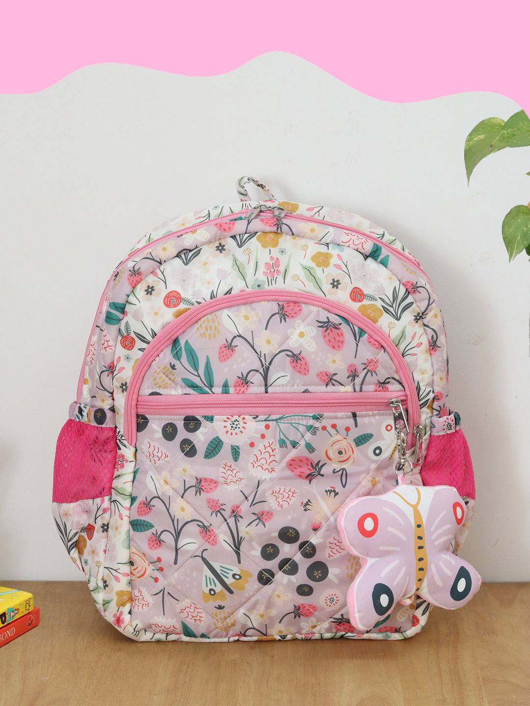 ROSADA Kids Lilac Garden Printed Lightweight Waterproof School Bag Backpak 11inch