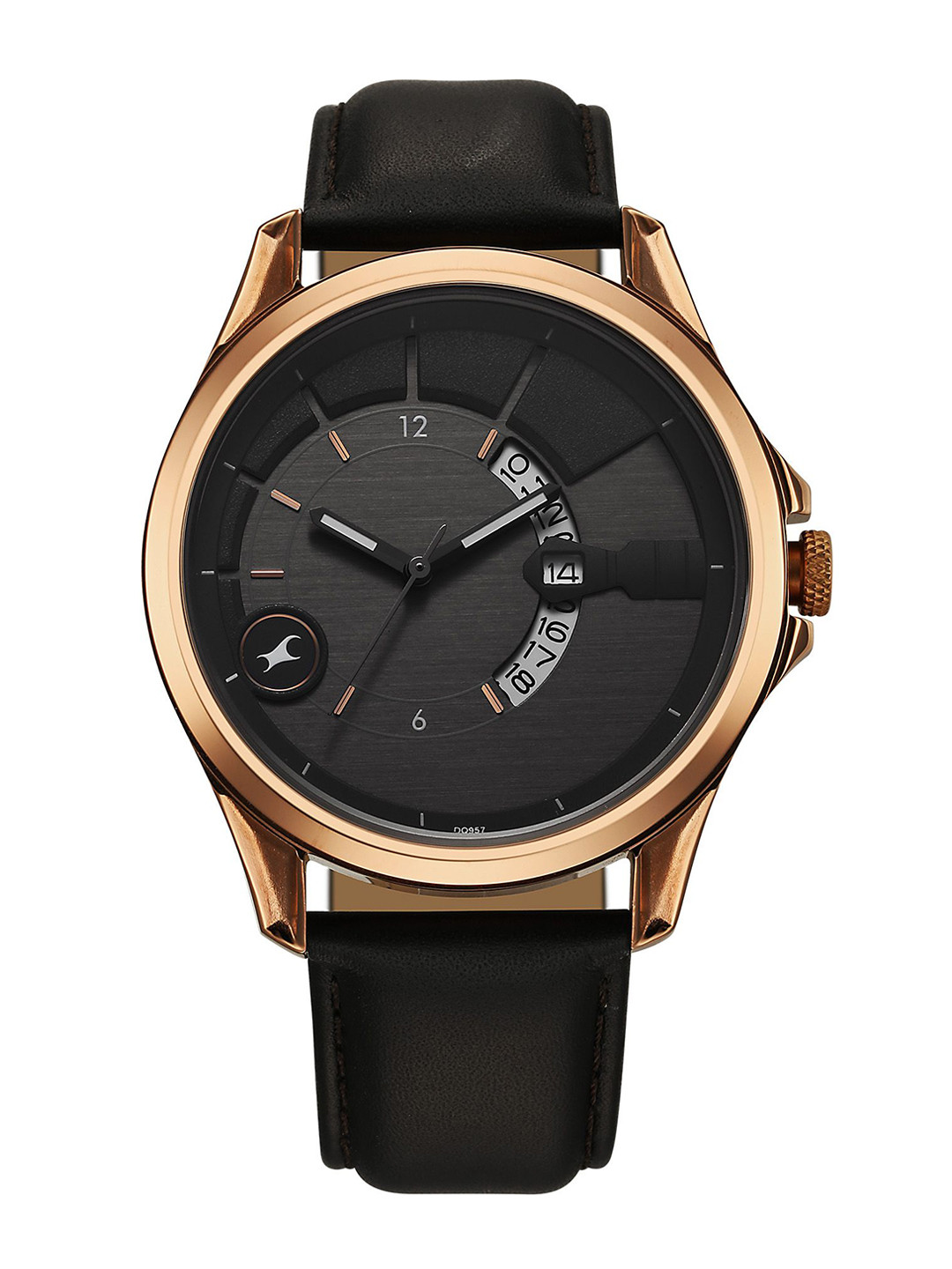 Fastrack Men Brass Dial & Leather Straps Watch 3323QL02