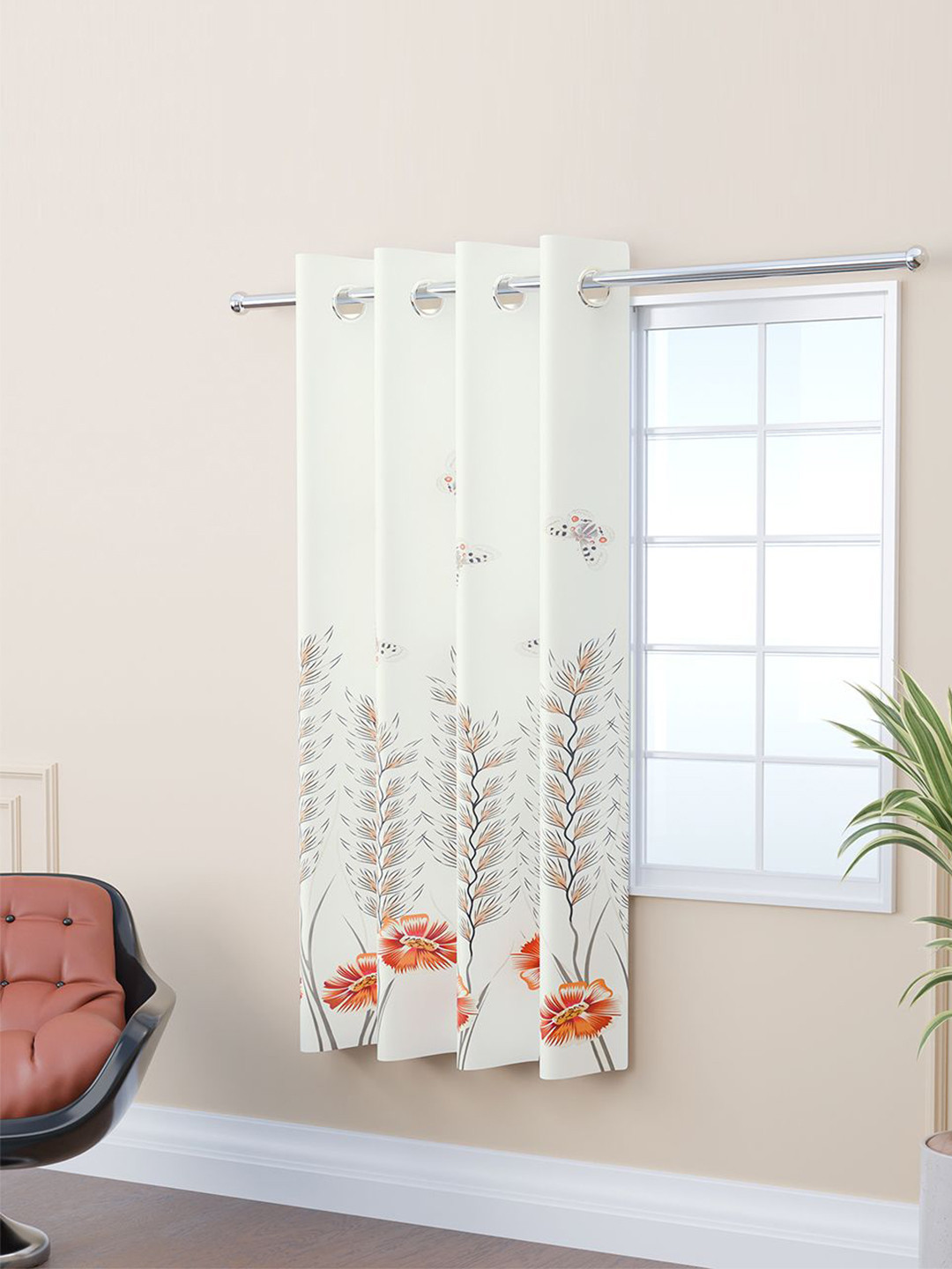 Kuber Industries White & Black Polyester Floral 5 Feet Window Curtain