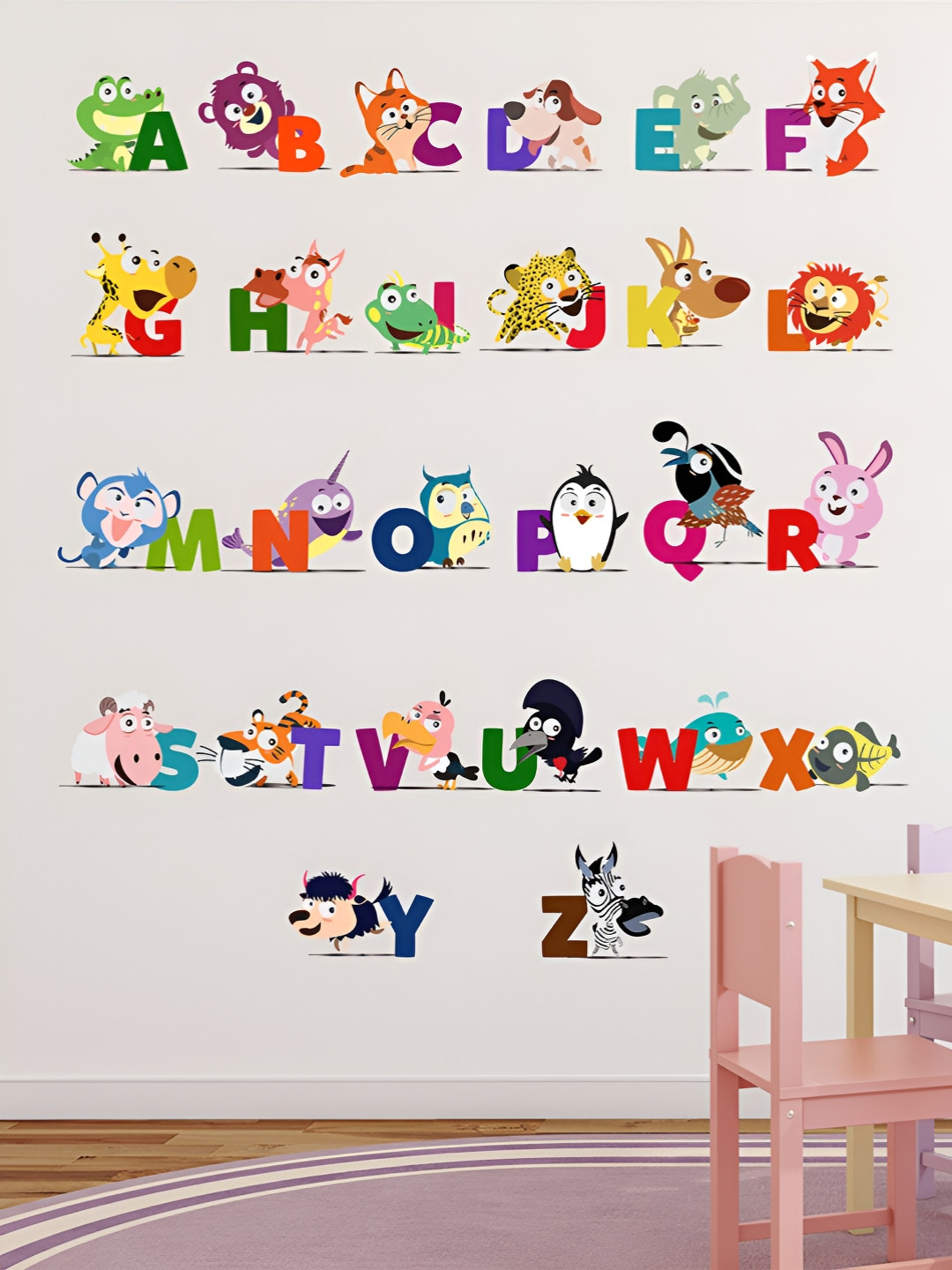 LANSTICK Green & Red Alphabet Letters Printed Self-Adhesive WallStickers