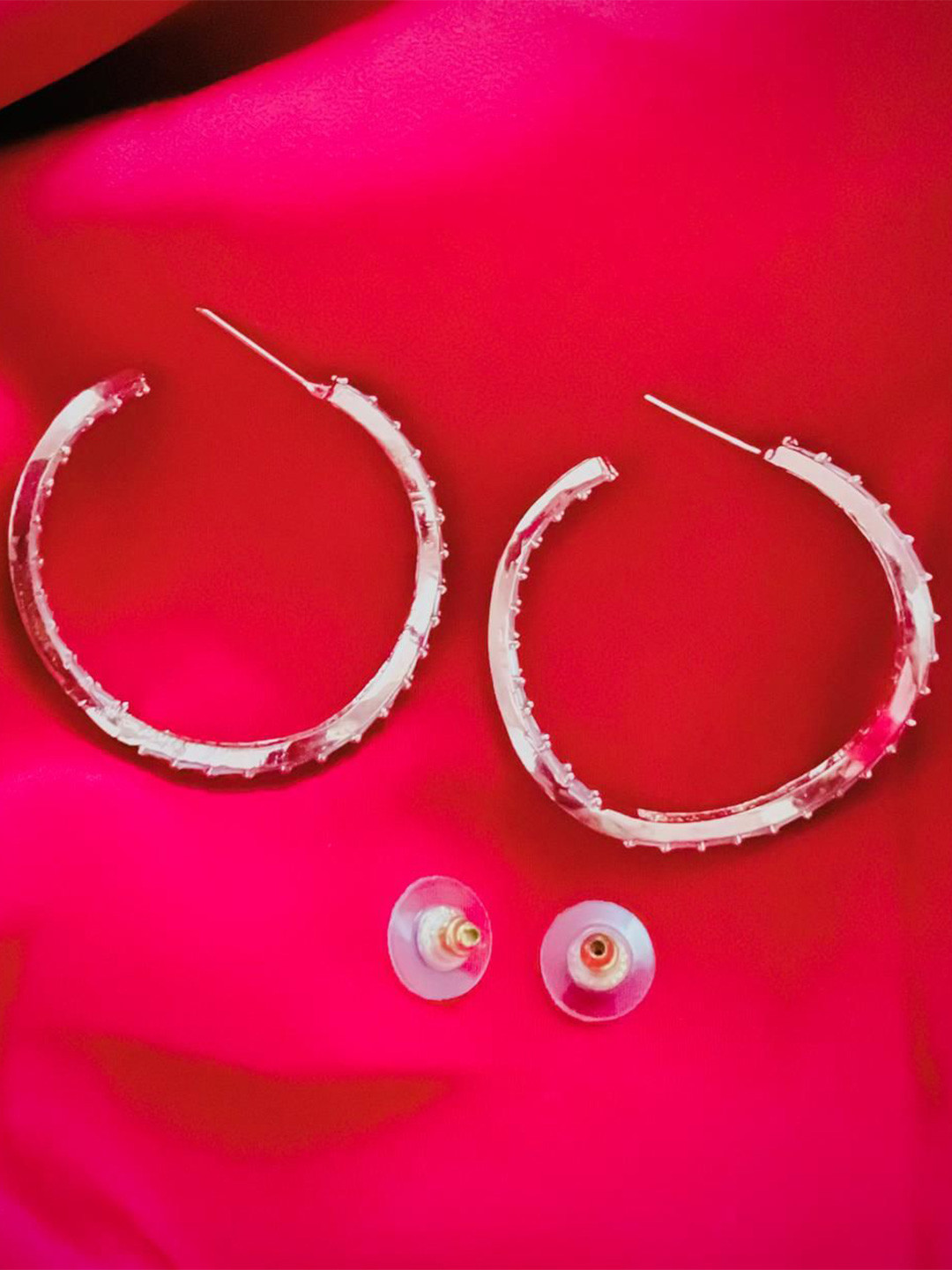 MONI LIFESTYLE American Diamond Studded Contemporary Half Hoop Earrings