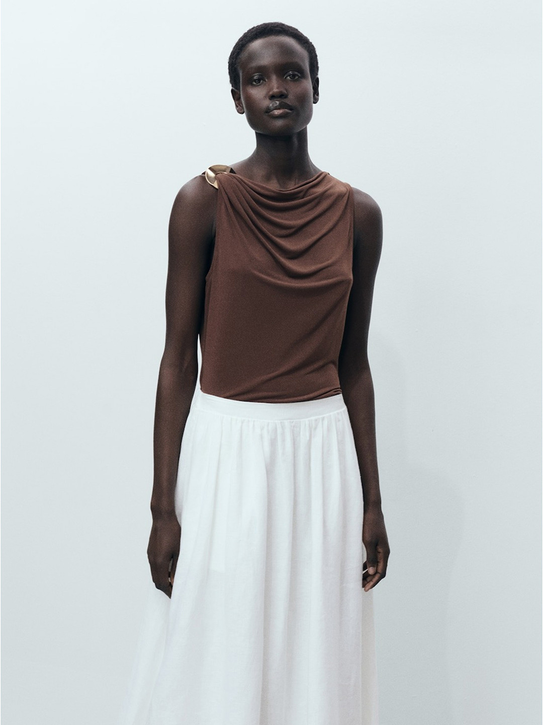 MANGO Draped Metallic Detail Top