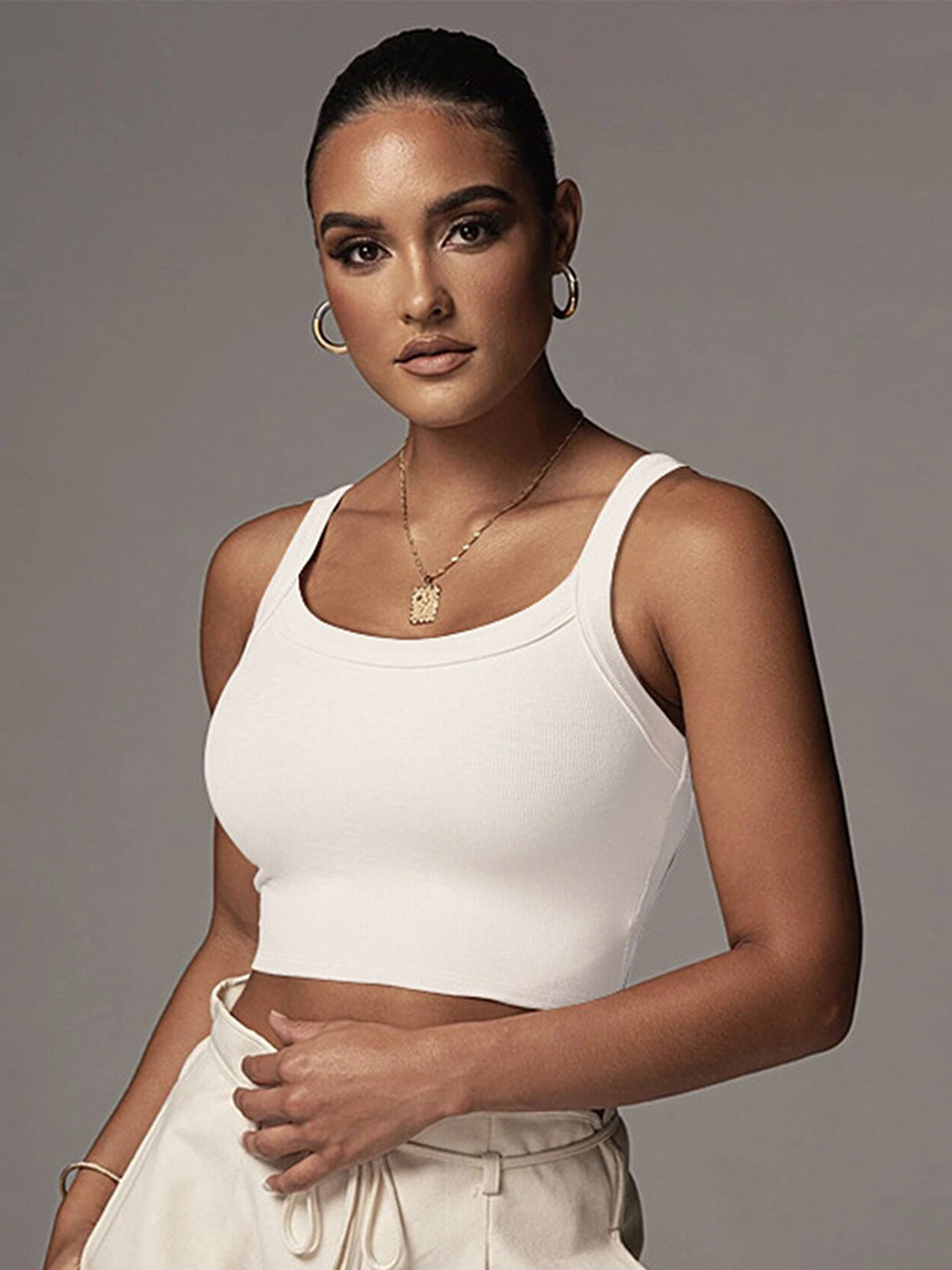 LULU & SKY White Scoop Neck Crop Top