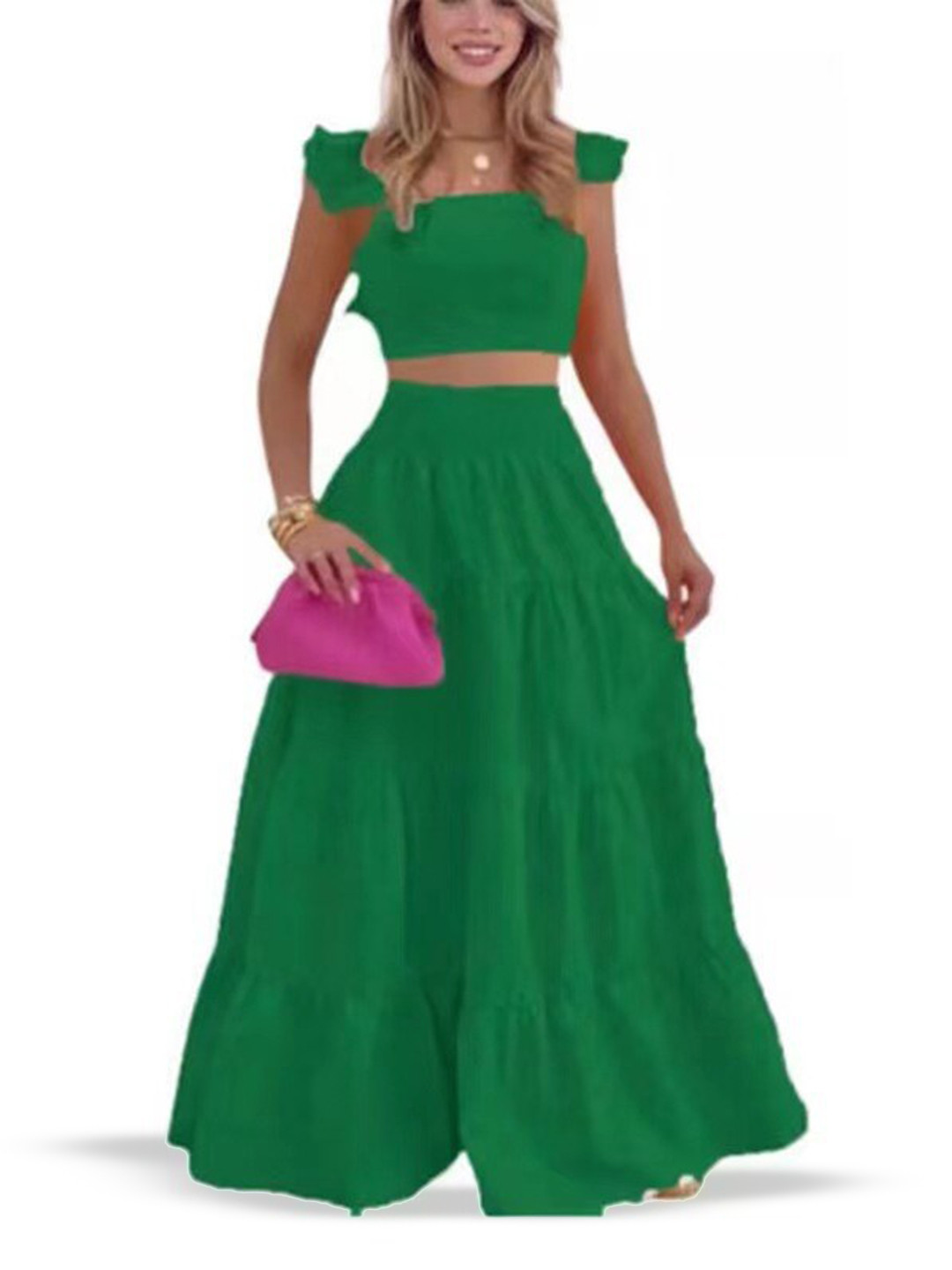 StyleCast Green Crop Top With Skirt