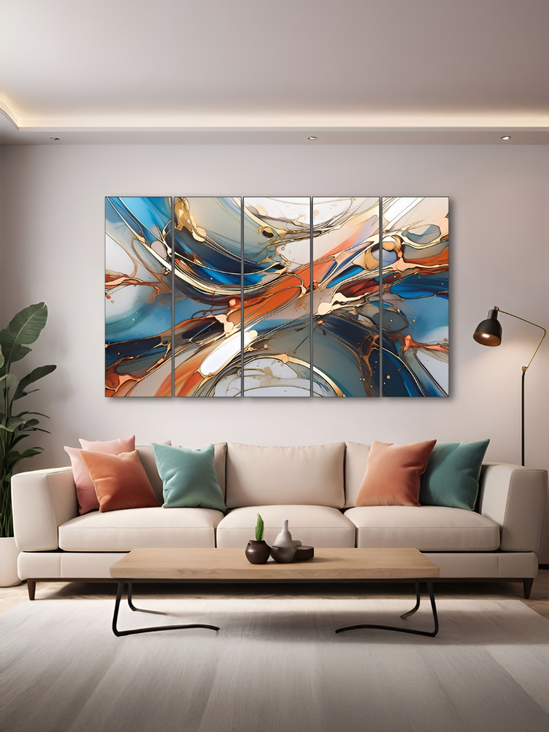 The Castle Decor Blue 5 Pieces Abstract Wooden Wall Art