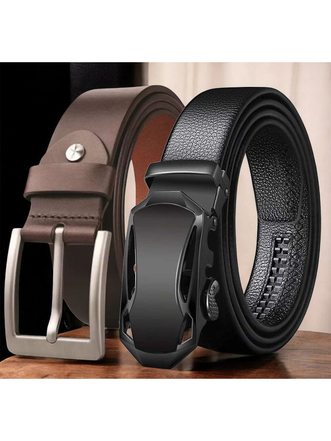 The Roadster Lifestyle Co Men Set Of 2 Textured Leather Belts