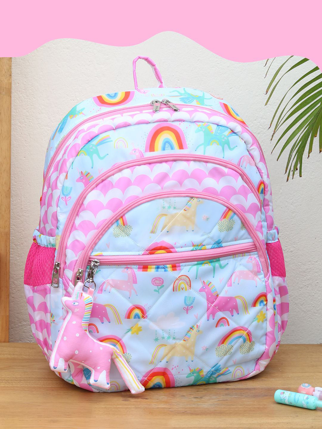 ROSADA Kids Blue Unicorn Printed Lightweight Waterproof School Bag Backpack 17inch