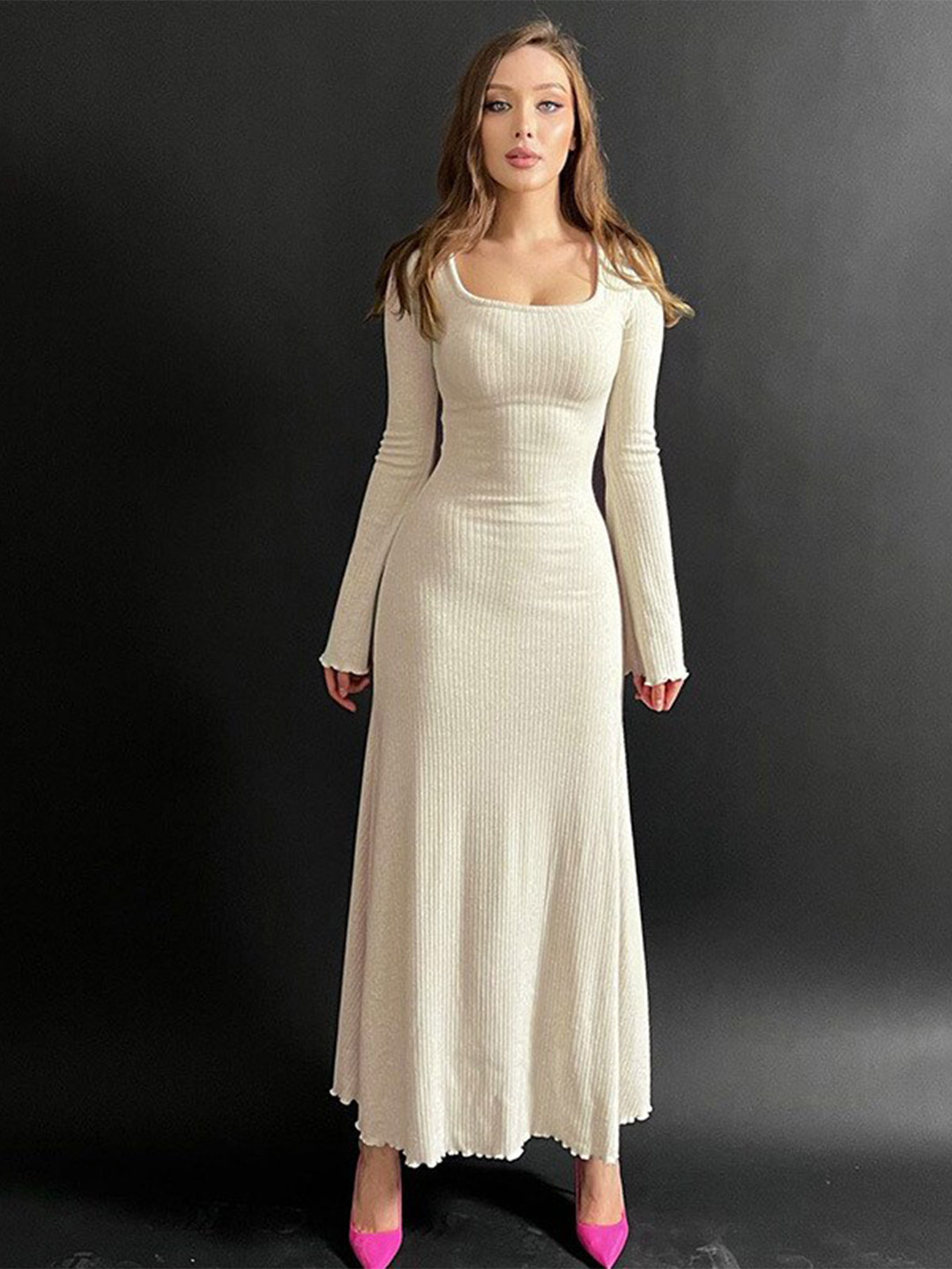 StyleCast Beige Square Neck Maxi Dress
