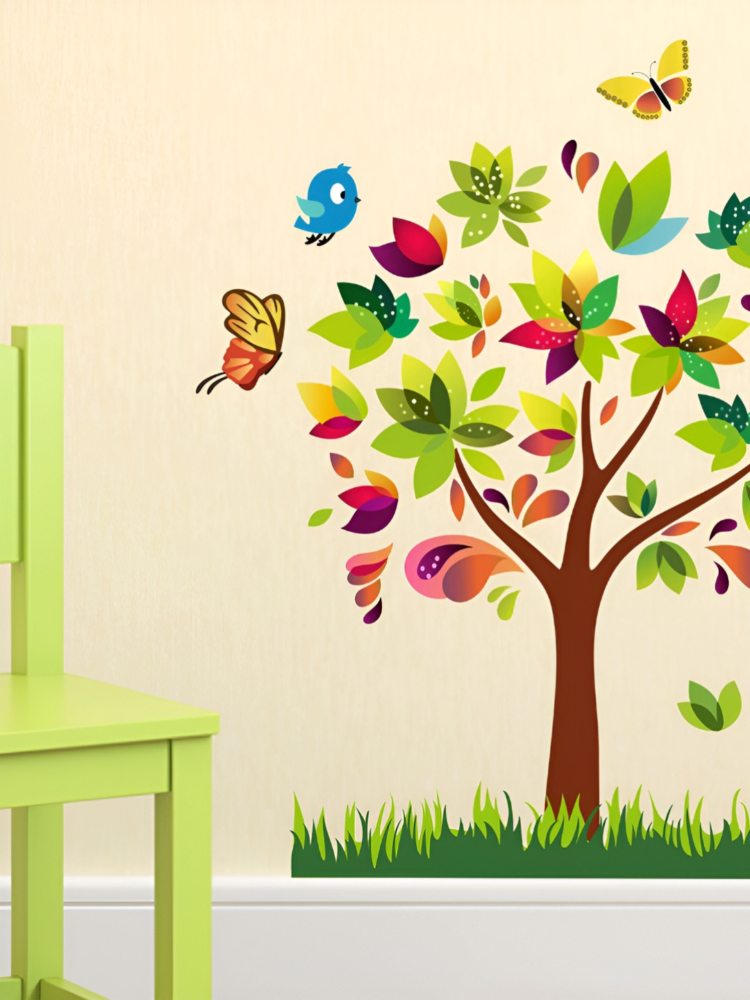 LANSTICK Green & Brown Beautiful Tree Printed Self-Adhesive WallStickers