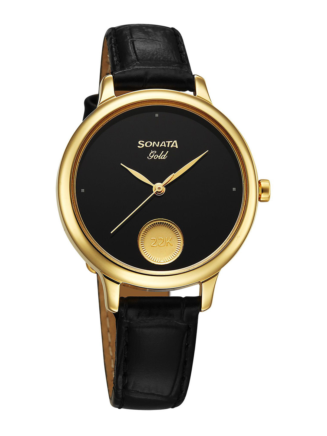 Sonata Gold Quartz Women Brass Dial & Leather Straps Analogue Watch 8190YL01