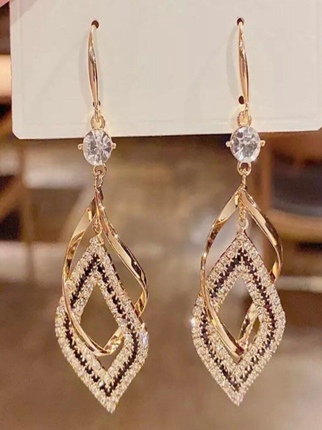 Yugosmile Gold-Plated Crystals Studded Contemporary Drop Earrings