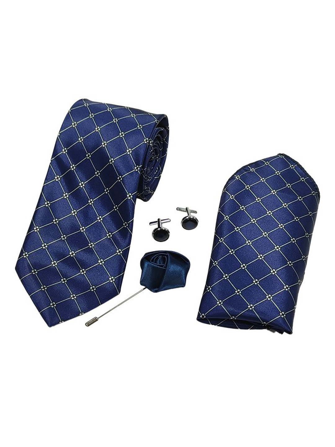 RARE COMBEE GROUP Necktie With Pocket Square Rose Pin & Cufflinks Accessory Gift Set