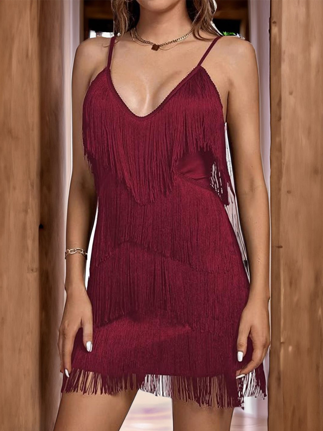 KPOP Womens  Solid Bodycon  Fringed  Dress