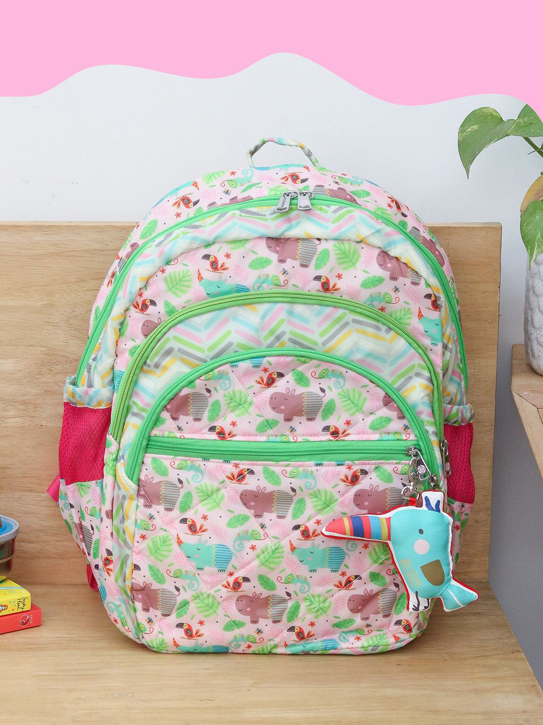 ROSADA Kids Pink Hippo Printed Lightweight Waterproof School Bag Backpack 17inch