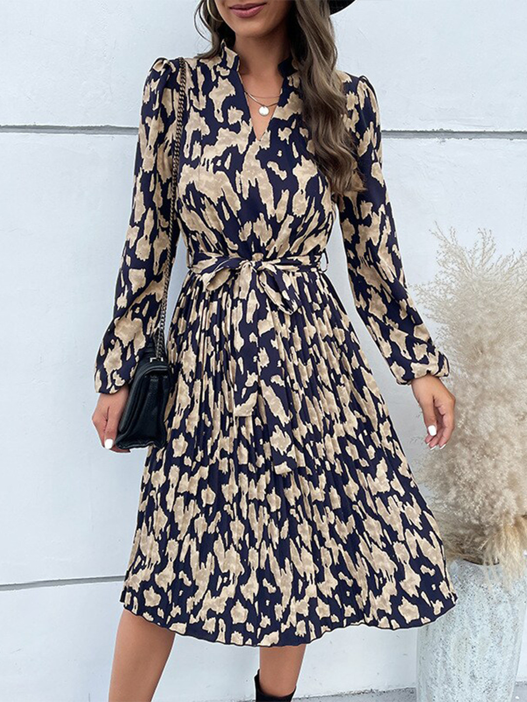 StyleCast Navy Blue Abstract Printed Knee Length Flared A-Line Dress