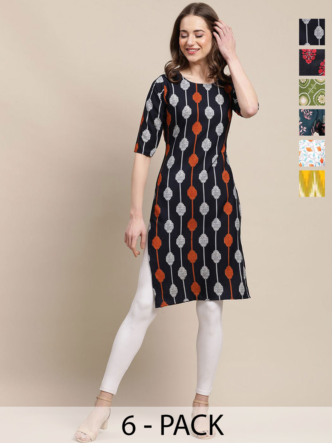 7Threads Women Pack Of 6 Ethnic Motifs Printed Thread Work Floral Kurtas