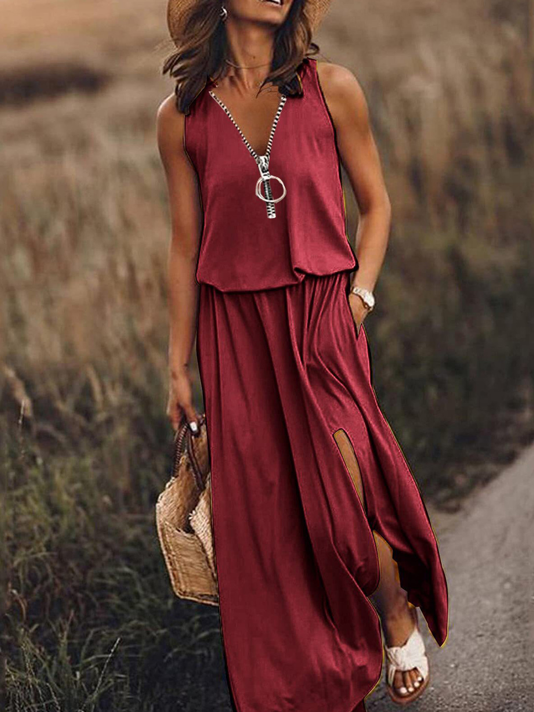 StyleCast Maroon Sleeveless Maxi Dress