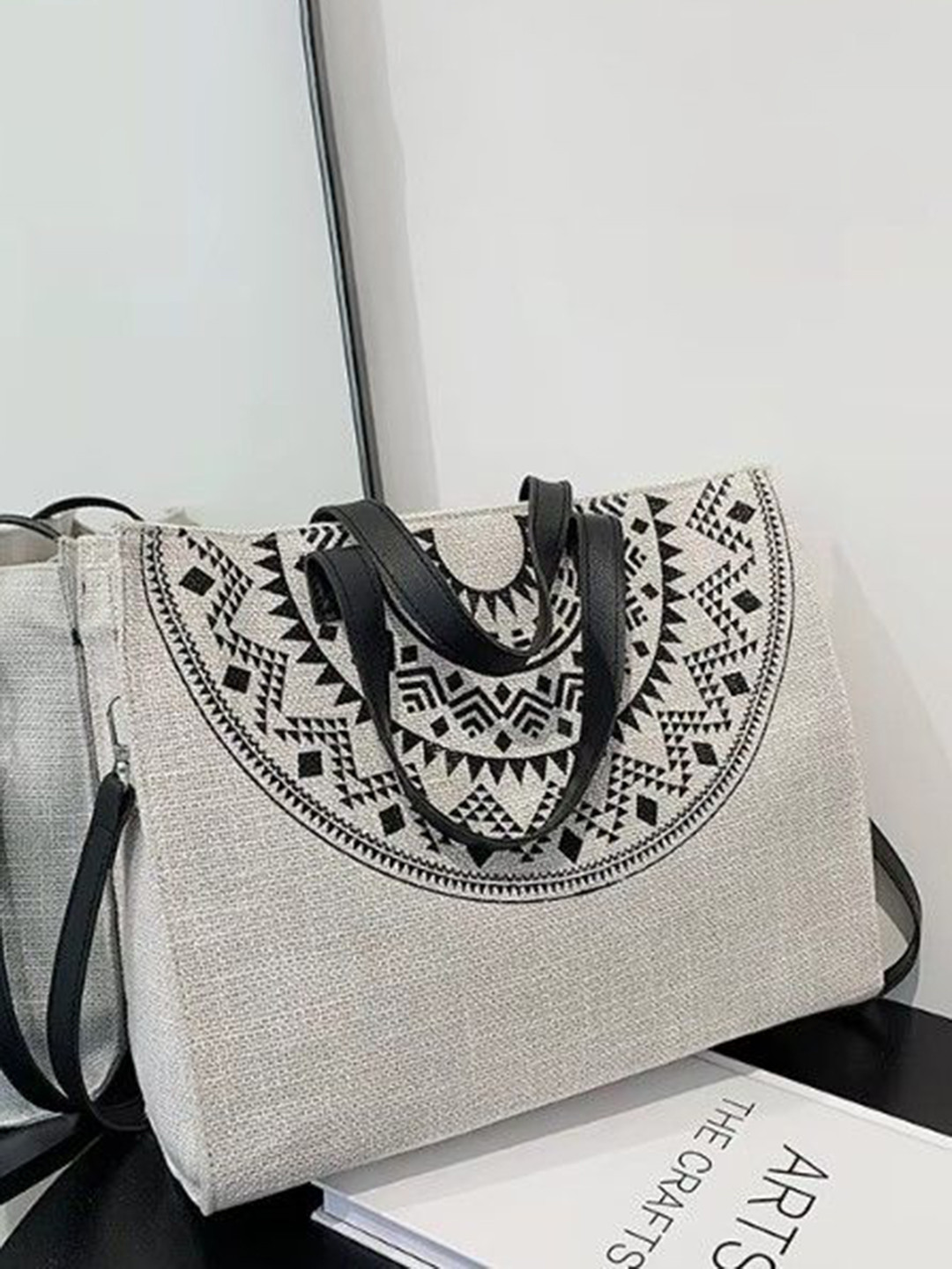 StyleCast Printed Shopper Handheld Bag with Bow Detail