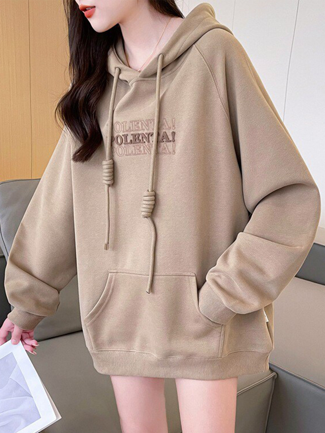 StyleCast Khaki Graphic Printed Hooded Jumper Dress