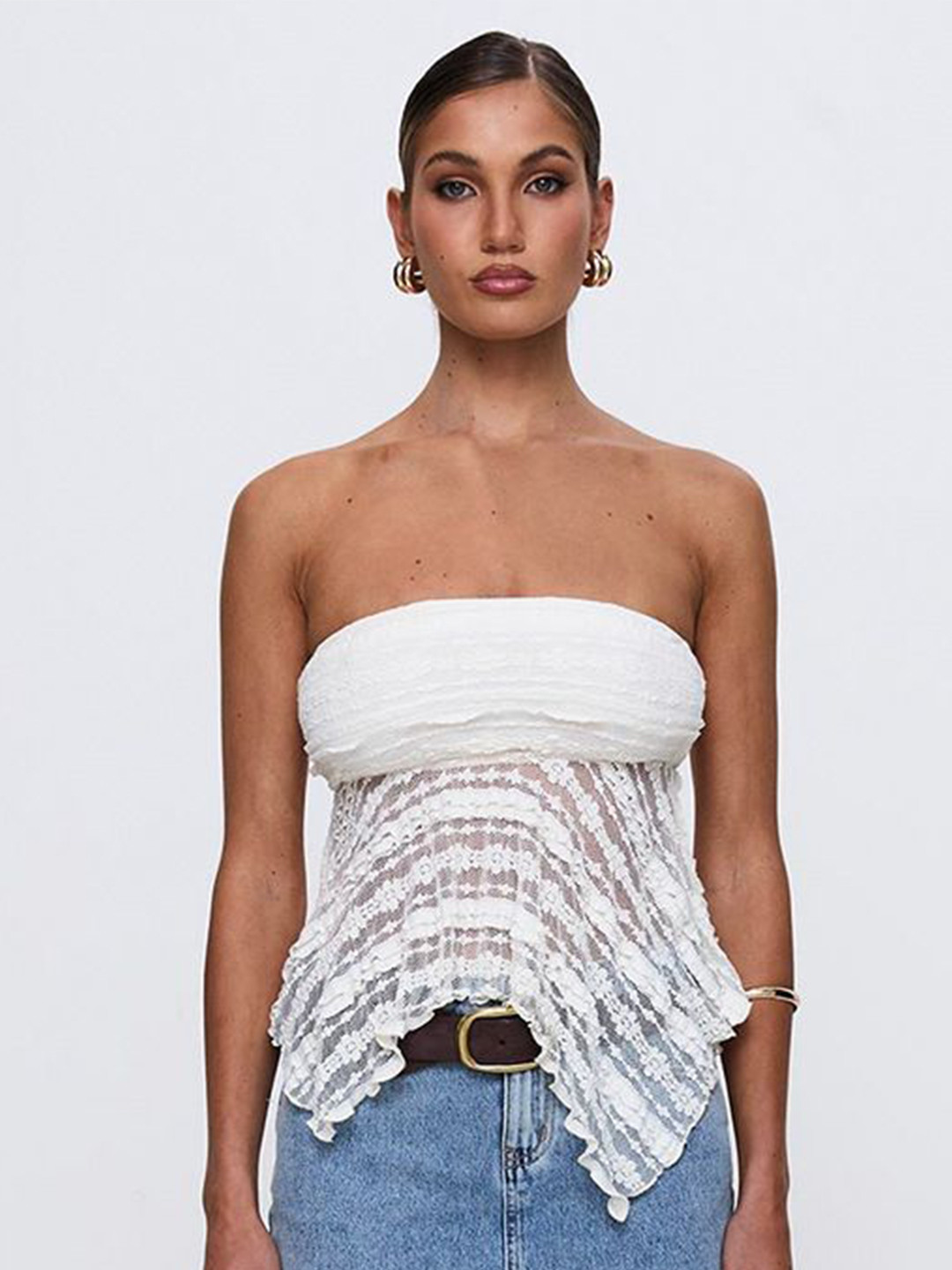 StyleCast x Revolte Women Off-Shoulder Lace Crop Top