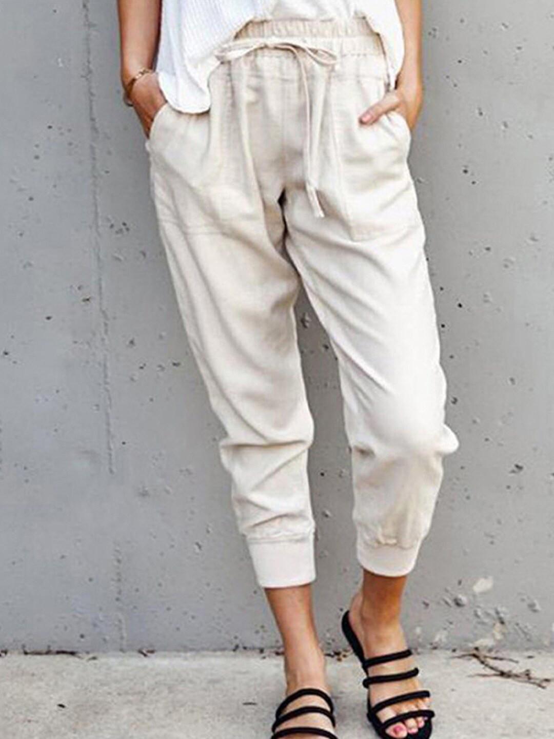 StyleCast Women Cream Smart Regular Fit Mid-Rise Joggers Trouser