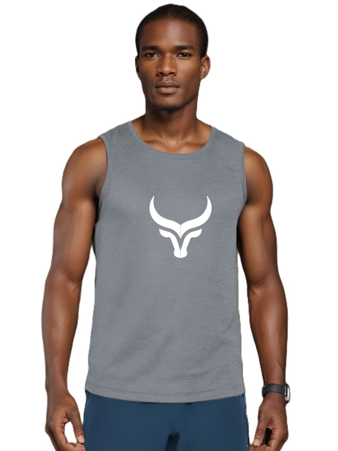 BLUEFICUS Printed Cotton Innerwear Gym Vest 606_Gym_Vest_Light_Grey_M