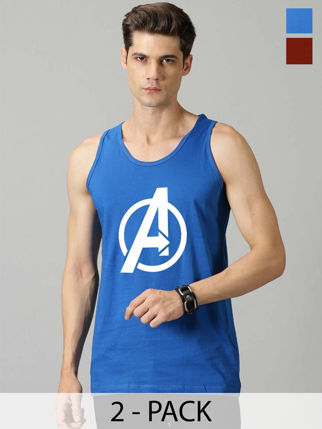 Organic Chics Pack Of 2 Printed Cotton Innerwear Vests Royal Avenger-Maroon DC _S