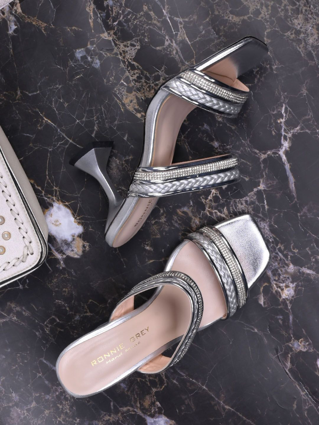 Ronnie Grey Embellished Slim Heeled Sandals