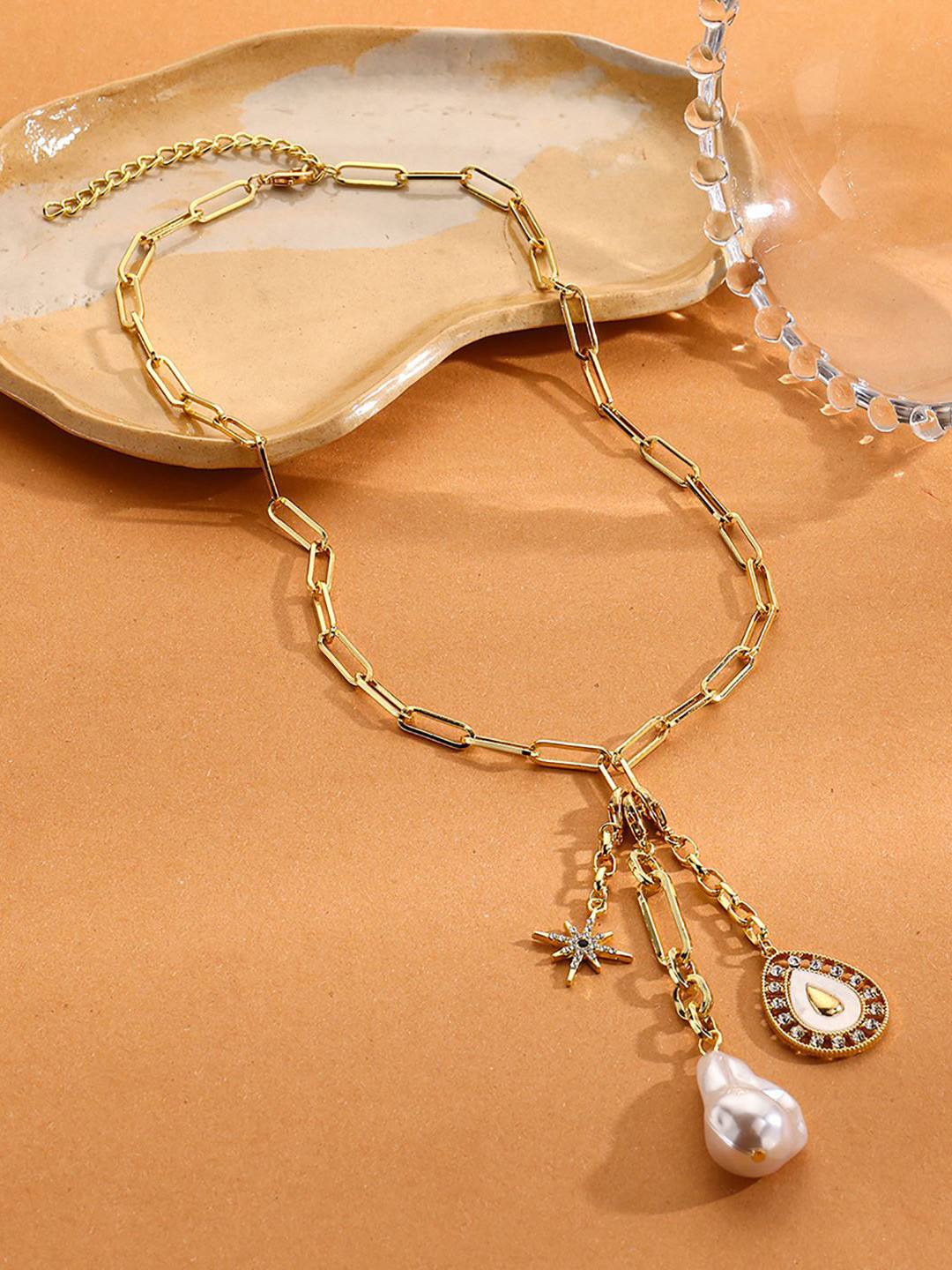 StyleCast x Revolte White Gold-Plated Artificial Beads Beaded Chain