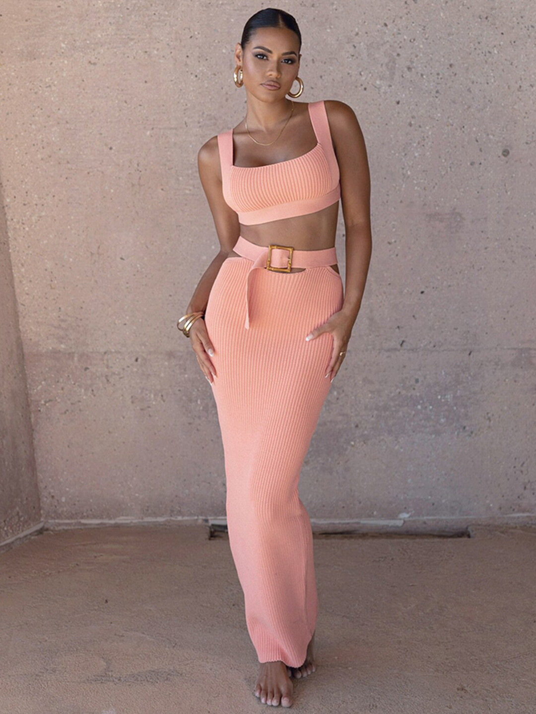 StyleCast Pink Square Neck Top With Skirt