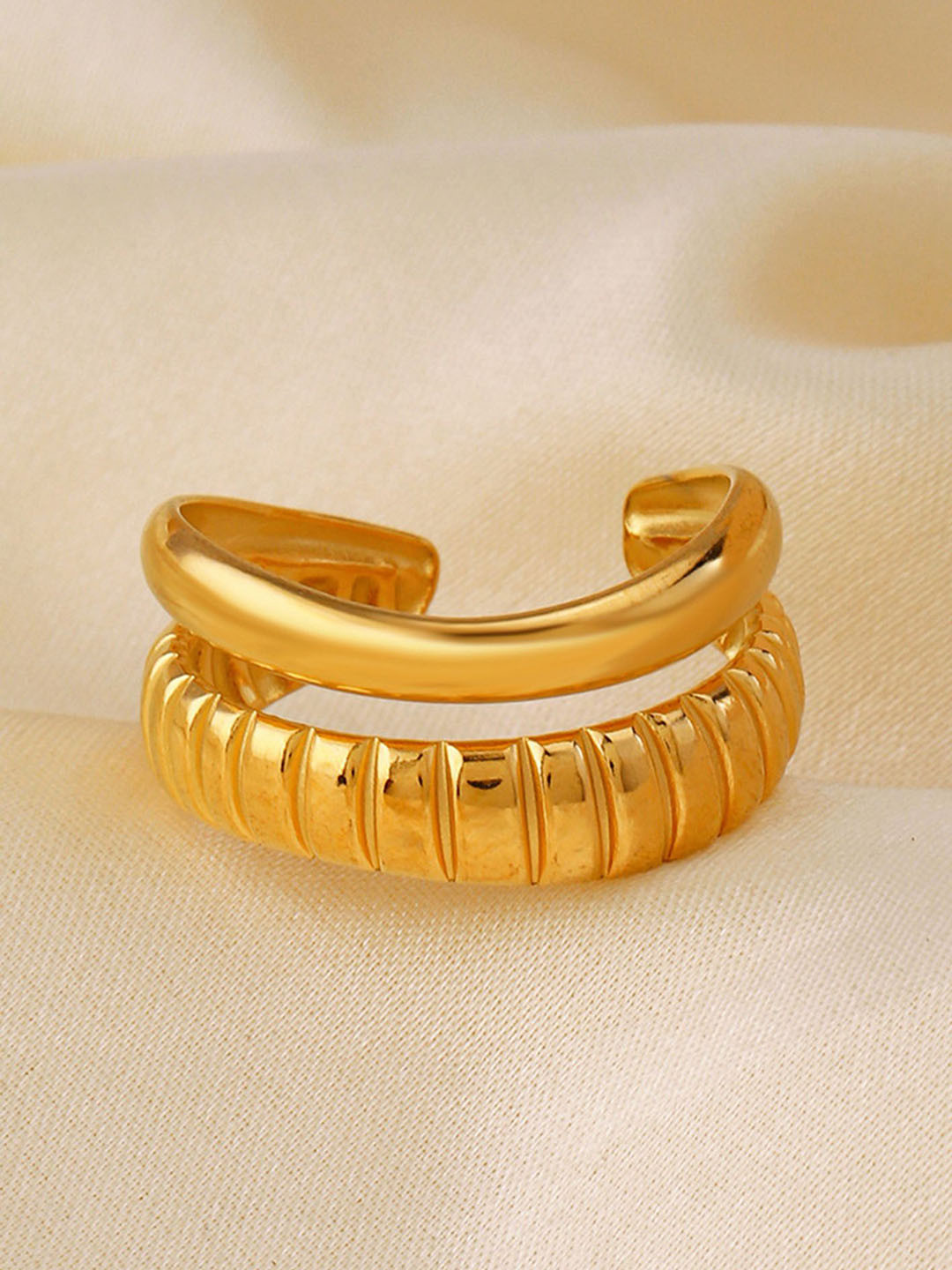 LULU & SKY Stainless Steel Layered Adjustable Finger Ring