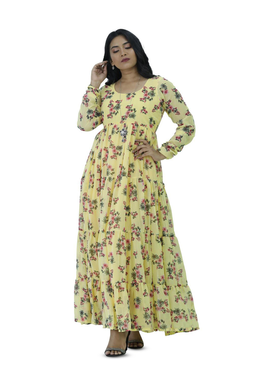 Silselah Women Floral Print Tiered Fit & Flare Maxi Dress