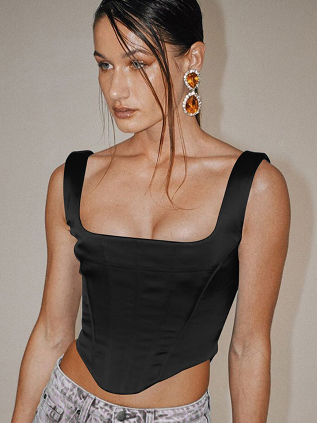 StyleCast Shoulder Strapped Corset Crop Top