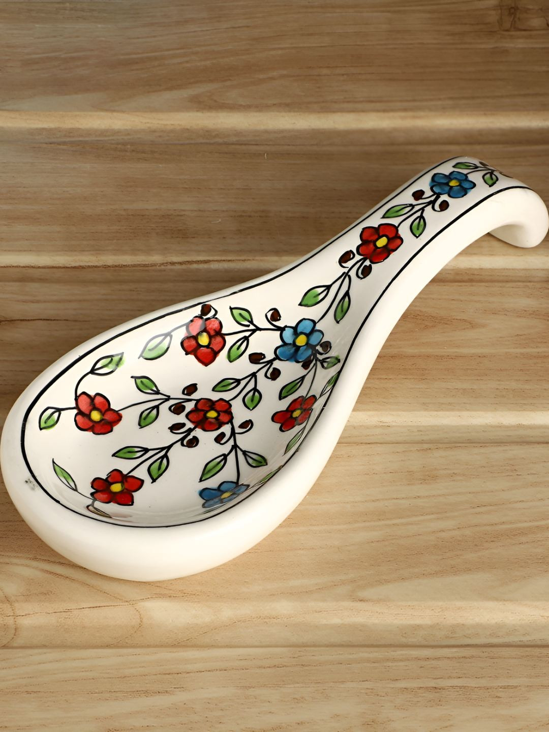 Amoorcart White Printed Microwave Safe Ceramic Cutlery Holder
