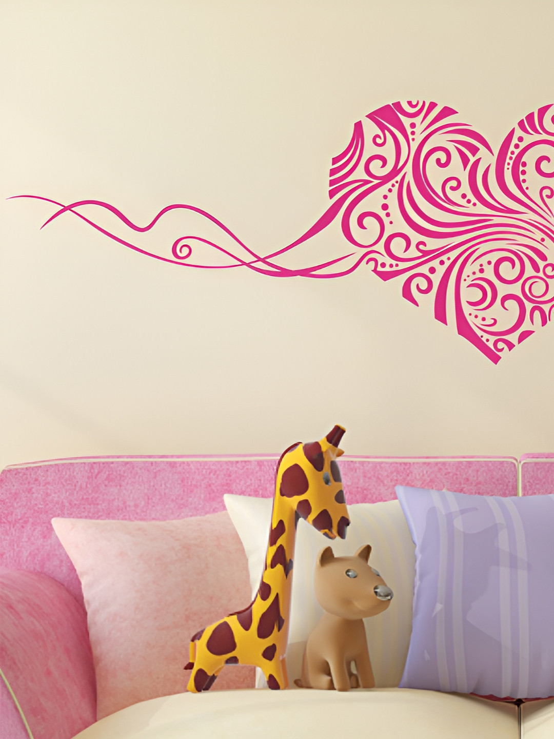LANSTICK Pink Beautiful Heart Printed Self-Adhesive WallStickers
