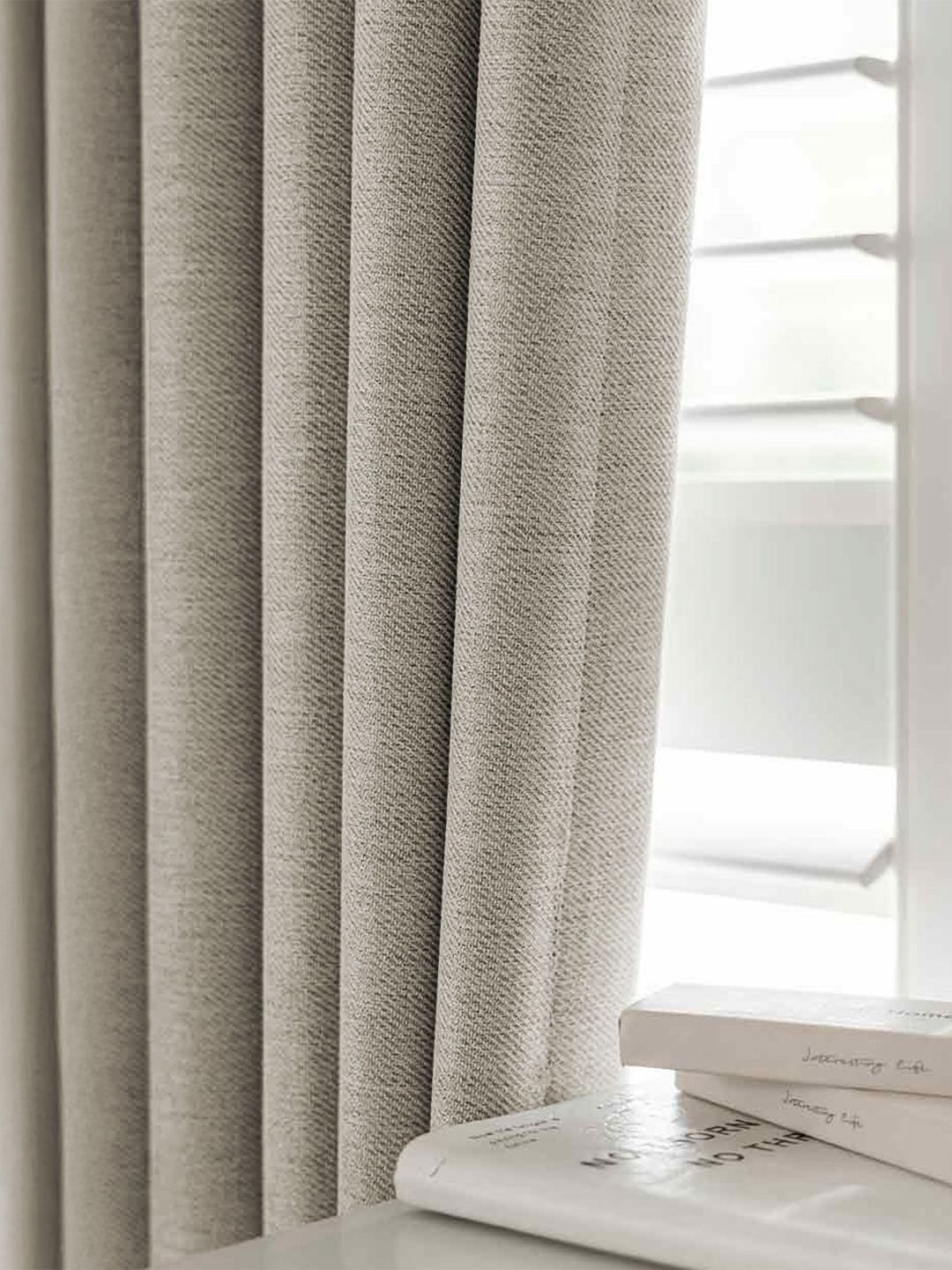 LINENWALAS Happy Sleeping Beige 2 Pieces Black Out Linen Long Door Curtain