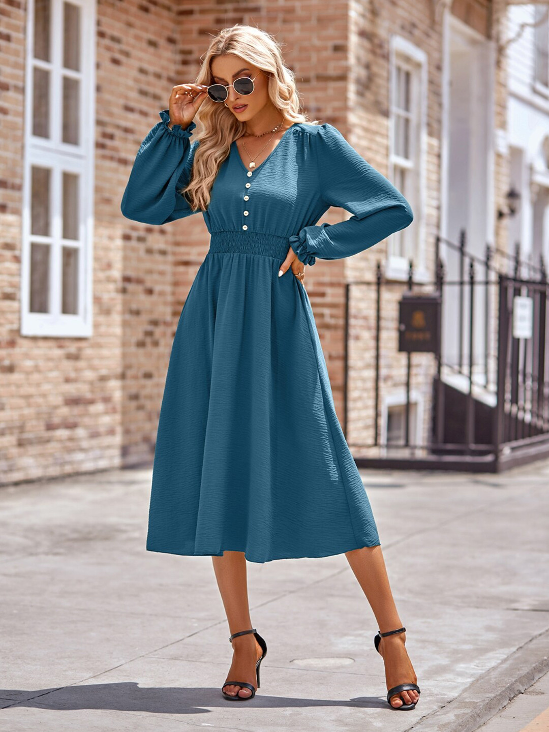 StyleCast Navy Blue A-Line Midi Dress