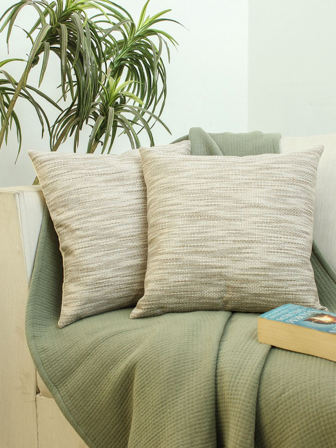 HOMPRIN Grey Woven Pattern Abstract Cotton Washable 2 Pcs Cushion Covers - 23.6x23.6In